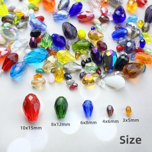 200pcs 4x6mm Teardrop Crystal Glass Beads Vertical Hole Faceted Loose Spacer Beads for DIY Craft Jewelry Making Necklace Bracelet Earring Wind Chimes(Green Series) - color: Green Series, size: 4x6mm
