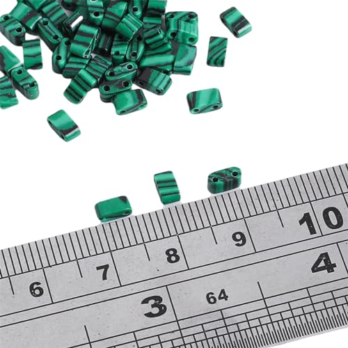 Beadia Malachite Stone Tila Beads 5x2mm Rectangle 2-Hole Spacer Beads for DIY Bracelet Earring Making 15"/Strand - color: Malachite, size: 5x2mm