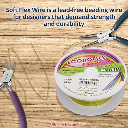 Soft Flex Econoflex Hobby Beading Wire - Flexible Stainless Steel Wire for Crafting - 7 Strand 0.19 30 Ft - style: Spring Green
