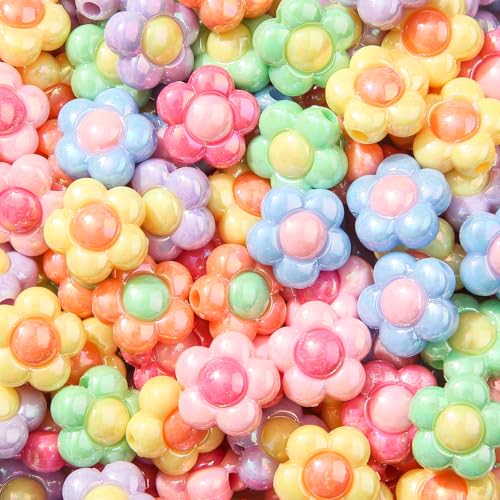 150pcs Ab Color Flower Acrylic Beads Rainbow Sun Flower Beads for Jewelry Making Handmade DIY Bracelet, Charms Keychain Craft Supplies (Sun Flower) - color: sun flower