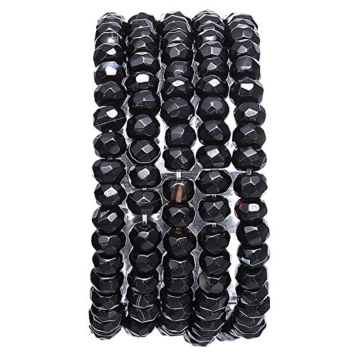 BEADIA Faceted Natural Black Agate Stone Rondelle 4x6mm Loose Semi Gemstone Beads for Jewelry Making 38cm - color: Black Agate Faceted Rondelle, size: 4x6mm