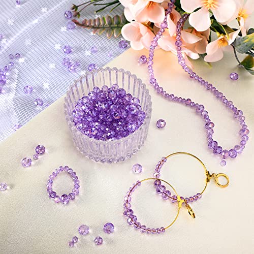 WILLBOND 600 Pcs Crystal Glass Beads for Jewelry Making Bulk Suncatcher Faceted Rondelle Loose Gemstone for Valentine's Day, Irish Holiday, Easter Bracelet DIY Crafts 8mm, 6mm, 4mm(Purple) - color: Purple