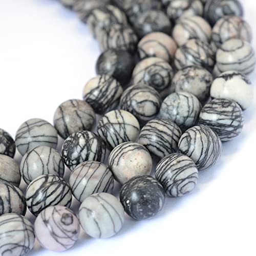 KISSITTY 235pcs 8mm Natural Black Silk Stone/Netstone Bead Strands, Natural Gemstone Crystal Beads Round Smooth Chakra Energy Healing Crystals Gemstones for DIY Jewelry Bracelets Necklaces - color: Natural Black Silk Stone/Netstone