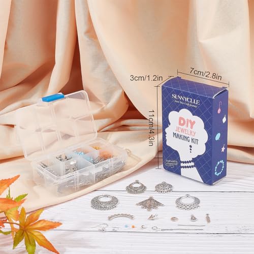 SUNNYCLUE 1 Box DIY 10 Pairs Chandelier Charms Earring Making Kit Boho Charms for Jewelry Making Feather Cone Pendants Flat Round Head Pins Eye Pins Jump Rings Antique Silver Adult Women - color: Chandelier Bohemian Style D