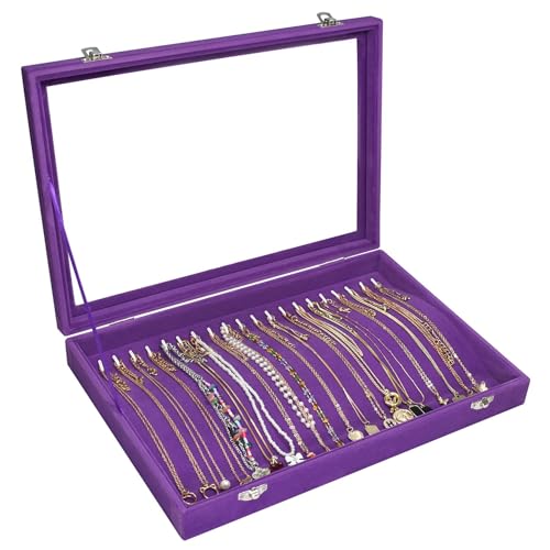 Vicoter Velvet Necklace Display Jewelry Tray 20 Hook Necklace Tray Necklace Pendant Jewelry Tray for Women and Girls - color: Purple, size: 20 Hook