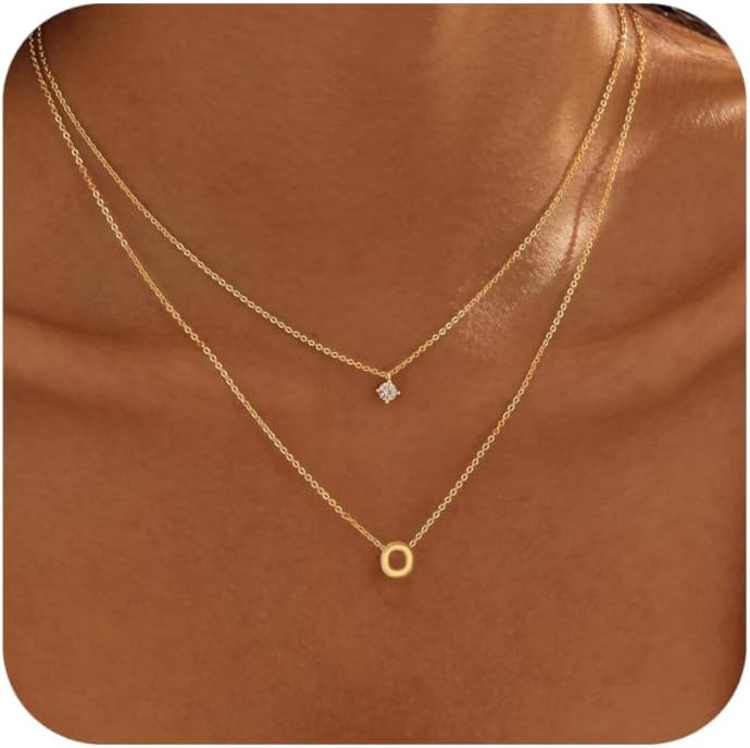 Layered Initial Necklaces for Women, 14k Gold Plated Letter Necklace Set Dainty Gold Initial Necklace Stack Cute Layering Choker Necklaces for Women Trendy Fashion Jewelry