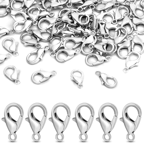 CooBigo 120pcs 16mm Lobster Clasps, Small Metal Alloy Lobster Claw Clasps for Necklace Bracelets Clip, Keychain Ring, Jewelry Making Accessories (Silver) - color: 16mm Lobster Clasps Silver