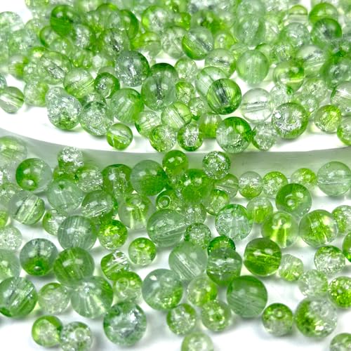 300pcs Crackle Glass Beads, 6mm and 8mm Green Crystal Glass Beads Round Loose Spacer Bulk Beads for St. Patrick's Day DIY Craft Earring Necklace Bracelet Jewelry - color: Green