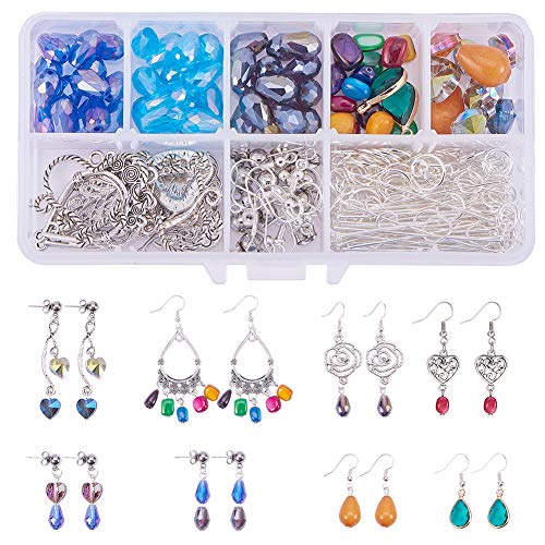 SUNNYCLUE 1 Box DIY 10 Pairs Chandelier Earrings Jewelry Making Starter Kit Chandelier Components Connector Charm Pendants, Shell Heart Beads, Earring Hooks Jewelry Findings for Adults Instruction - color: Chandelier Charms Earring Making Kit