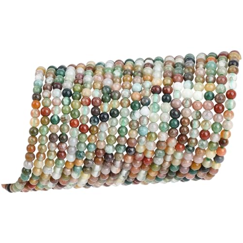 1 Box 652pcs 4 Strands Indian Agate Round Beads Colorful Gemstone Mixed Color Polished Moss Spacer Loose Stone Rondelle Bead Strand for Jewelry Making Bracelet Necklace DIY Craft Supply