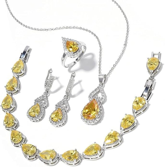 Classic Jewelry Set—Perfect for Weddings, Galas, and Everyday Wear—Includes Bracelet, Ring, Pendant Earrings, and Necklace ，Birthday Gift for Mother/Wife/Sister/Best Friend