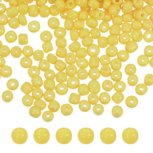HARFINGTON 2000Pcs Small Glass Beads 6/0 4mm Loose Tiny Round Small Beads for Bracelet Earring Rings Jewelry Making, Light Yellow - color: Light Yellow