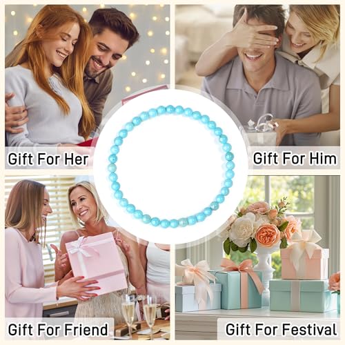 MAIBAOTA Healing Crystal Bracelet for Women Men, 8/4 mm Natural Stone Beaded Bracelets, Jewelry Birthday Gifts, Round Gemstones Stretch Bracelets - color: Green-Turquoise, size: 4 mm