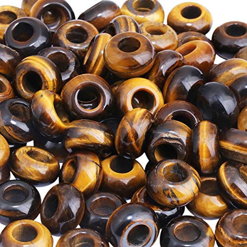 TUMBEELLUWA Natural Gemstone Beads for Jewelry Making, Rondelle Large Hole Loose Beads Pack of 15,Tiger's Eye(8x14 mm) - color: #4-Brown
