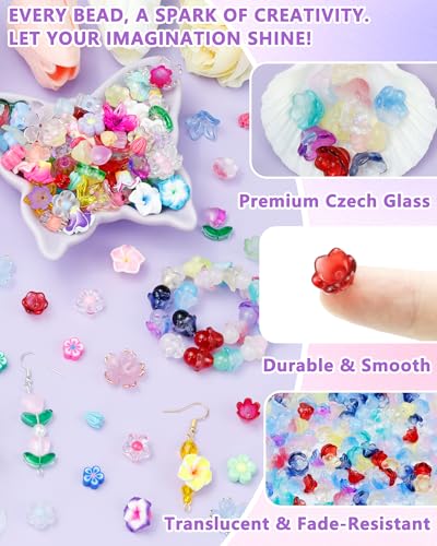 FIVEIZERO 200PCS Glass Lily Bell Flower Beads, 11 Colors Trumpet Crystal Floral Bead Charms for Bracelets, Necklaces & DIY Jewelry Making - color: Glass Lily-of-the-Valley