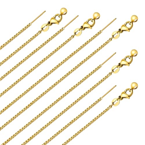 GTVOODX 10Pcs Gold Box Adjustable Necklace Chains Bulk for Jewelry Making 20Inch Stainless Steel Needle Threader Chain with Adjust Clasp - color: Gold Box
