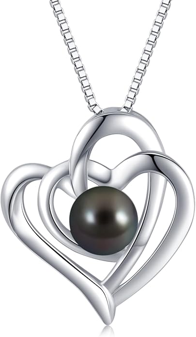 Tahitian Black Pearl 18K White Gold Plated Sterling Silver Heart/Infinity/Four Leaf Clover Pendant Necklace Jewelry Gifts for Women Wife Mom Girlfriend Wedding Birthday Anniversary Christmas