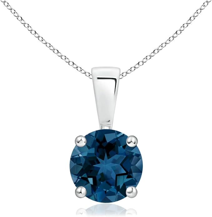 Angara Natural Blue Topaz Solitaire Pendant for Women | Classic Prong-Set Round Blue Topaz Pendant in 14K Solid Gold/Silver/Platinum With 18" Chain | December Birthday, Gemstone Jewelry Gift