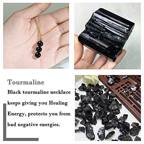 SmileBelle Crystal Necklace, Jade Necklace for Women as Anniversary Birthday Mothers Day Gifts for Women 14k Gold Black Tourmaline as Birthstone Jewelry for Girls Dainty Crystal Jewelry - color: Black Tourmaline