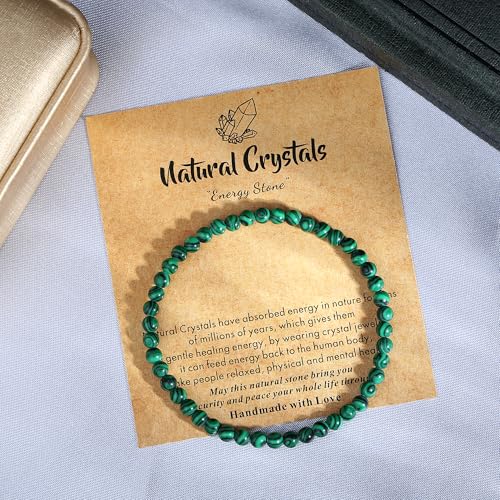 MAIBAOTA Healing Crystal Bracelet for Women Men, 8/4 mm Natural Stone Beaded Bracelets, Jewelry Birthday Gifts, Round Gemstones Stretch Bracelets - color: Green-Malachite, size: 4 mm
