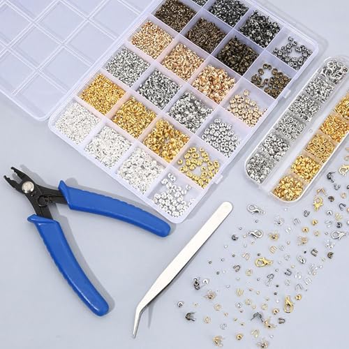 Crimp Beads, Crimper Beads, Beading Tubes Maker Accessories with Pliers for Rings Chains Earrings Necklaces Workplace Beginner Professional - color: 24-frame Set