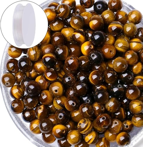 QINJIEJIE 100PCS Yellow Tigers Eye Beads 8mm Natural Stone Beads Round Loose Gemstone Bead for Bracelet Beading Crystal Jewelry Making DIY Necklace Earrings 0.32" - color: Yellow Tigers Eye, size: 100PCS