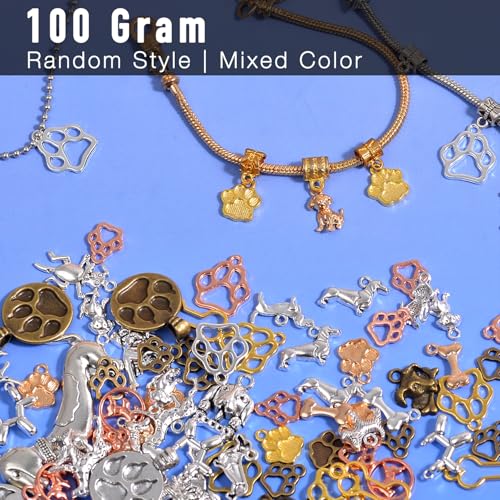 stino 100g Metal Pendant Charms for Jewelry Making, Bulk Silver & Gold Plated Charms for Braclet Necklace Crafts, Animal Plant Flower Pet and so on - color: Dog Mixed Color