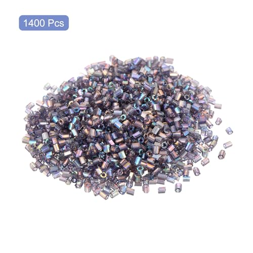 uxcell 1400Pcs Glass Bugle Beads, 1.9x1.5mm Tube Mini Loose Glass Seed Spacer Bead for DIY Earrings Necklaces Bracelets Jewelry Making (Bean Purple) - color: Bean Purple, size: 1.9x1.5mm