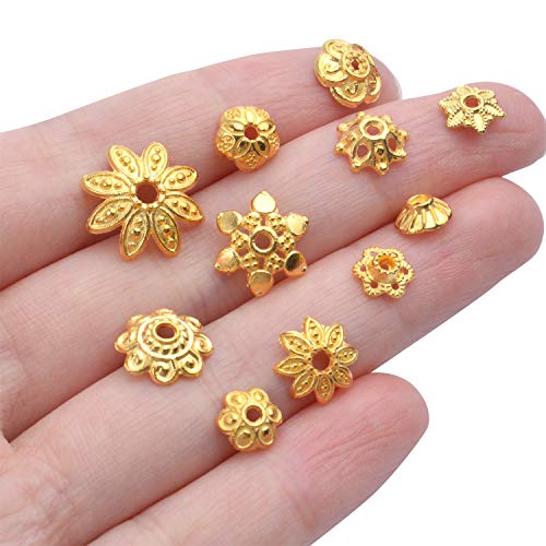 BronaGrand 100 Gram(About 250-350pcs) Bead Caps Metal Spacers Jewelry Findings Accessories for Bracelet Necklace Jewelry Making,Gold - color: Gold