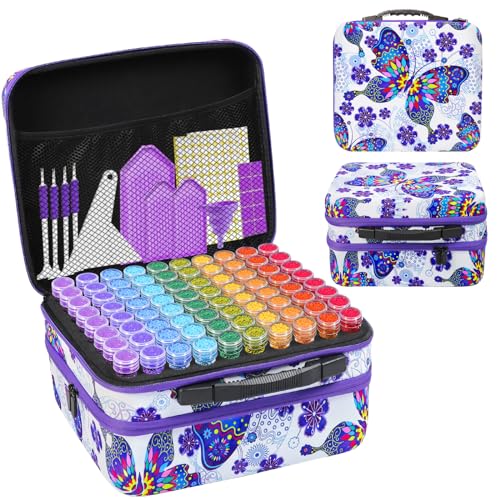 ZORETCO Diamond Painting Storage Case,240 Slots Diamond Art Kits with Accessories for Craft Jewelry Beads Organizer Boxes - color: Butterfly, size: 240 Jars