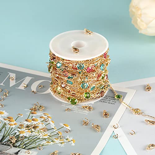 16.4 Feet Gold Plated Chains for Jewelry Making, Mixed Color Rhinestone Chain Links Bracelets Necklace Anklet Chain Bulk with Jump Rings Lobster Clasps - color: Colorful Rhinestone- Gold