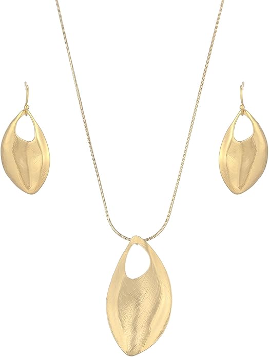Madison Tyler Gold Plated Jewelry Set for Women | Silver Teardrop Pendant Necklace Trendy | Long Necklace with Snake Chain | Fashion Dangle Earring Set