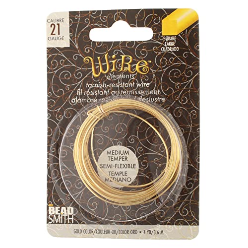 The Beadsmith Square Craft Wire - Medium Temper Beading Wire, Gold Color, 21 Gauge, 4 Yards - color: Gold, size: 21 Gauge, 4 Yard Coil