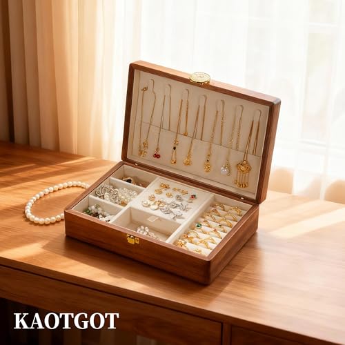 Travel Jewelry Case Small Wood Jewelry Organizer Jewelry Box for Women (Nut-Brown Print D) - color: Nut-Brown Print D
