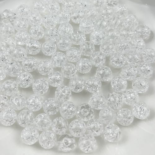 400pcs 8mm Acrylic Crackle Beads - Round Crystal Acrylic Craft Beads with Hole for Jewelry Making - Transparent White - color: 26-transparent white, size: 8MM