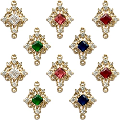 Zirconia Connector Charms Crystal Gold Plated Brass Links for Jewelry Making Bracelet Necklace Earring Pendant Craft Supplies DIY Accessories - color: RhombusA-Mix-10Pcs