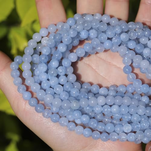 6mm Natural Stone Beads 65pcs Aquamarine Polished Round Smooth Crystal Loose Gemstone Beads for Jewelry Making DIY Bracelet Necklace Earring Crafts Supplies - color: Aquamarine 6mm-65pcs