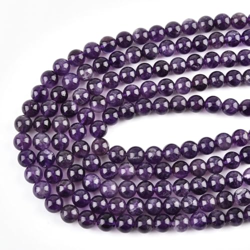 6mm Natural Amethyst Beads Round Gemstone Loose Beads for Jewelry Making (60-62pcs/strand) - color: Amethyst, size: 6mm