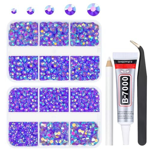 qiipii Dark Purple AB Resin Rhinestones for Crafting Deep Purple Flatback Jelly Stones 2mm 3mm 4mm 5mm 6mm Gems Diamonds Charms for Face Eyes Makeup Tumblers Bottles DIY Crafts Clothes Shoes Phones - color: Dark Purple AB