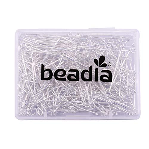 BEADIA Open Eye Pins Silver Head Pins for DIY Jewelry Making 40mm 200pcs - color: Silver, size: 40mm