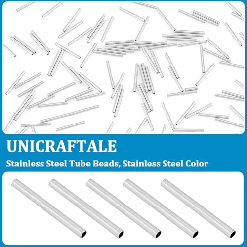 PH PandaHall 500pcs 15mm Long Stainless Steel Tube Beads Straight Tube Charms Metal Smooth Finding Beads for Jewelry Crafts Making Findings - size: 15mm long
