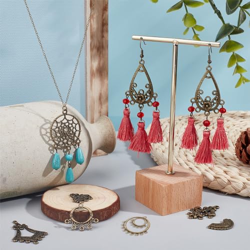 SUNNYCLUE 1 Box 64Pcs 16 Style Chandelier Connector Charms Component Connector Charm Tibetan Style Bronze Filigree Charms Findings Loops for Jewelry Making Earring Drop Women Adults DIY Crafts - color: 64pcs 16 Style Antique Bronze