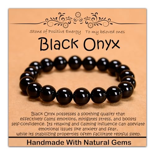 Natural Healing Gemstone Bracelet Handmade Yoga Stretch Elastic Bracelet Stress Relief Crystal Jewelry for Men and Women - color: Black Onyx (Positive Energy), size: 10mm