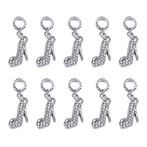 AUEAR, Fashion Crystal High Heel Shoe Shape Charms Bulk Pendant Jewelry Findings for Jewelry Making Necklace Bracelet DIY - color: Silver