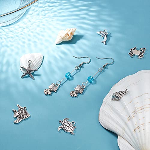 PH PandaHall 90pcs 15 Style Ocean Fish Charms Tibetan Seashell Marine Pendants Antique Silver Animal Sea Creatures Charms Pendants for Wakiki Hawaii DIY Bracelet Necklace Keychain Jewelry Making - color: 15 Styles Sea Creatures - 90pcs