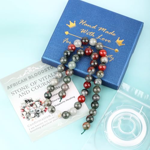 Natural Stone Beads Round Genuine Real Stone Beading Strand Loose Gemstones DIY Smooth Bead for Bracelet Necklace Earrings Jewelry Making (African Bloodstone, 8mm 45 Pieces) - color: African Bloodstone, size: 8mm 45pcs