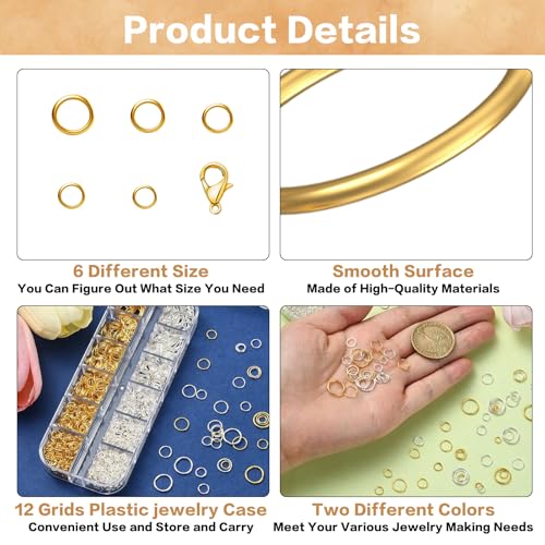 1440 Pcs Jump Rings for Jewelry Making Kits, Silver Gold Jewelry Jump RingsJewelry Repair Kit for Necklaces Lobster Clasps DIY Crafts Keychains Repair Supplies Tools, with Pliers/Tweezers/Ring - style: 1pcs - Silver & Gold