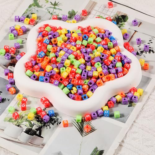 1000Pcs Cube Acrylic Letter Beads 6x6mm Colorful Alphabet A-Z Letter Beads for DIY Bracelet Necklace Jewelry Making - color: Colorful Mixed White Letter A-Z
