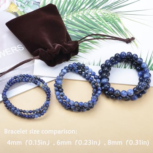 Natural Healing Gemstone Bracelet Handmade Yoga Stretch Elastic Bracelet Stress Relief Crystal Jewelry for Men and Women - color: Blue Sodalite (Wisdom), size: 4mm