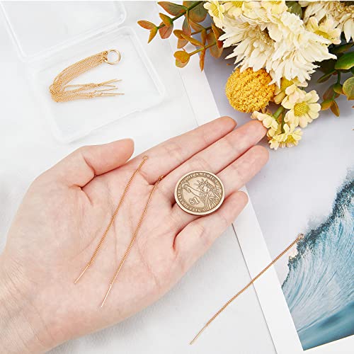 Beebeecraft 1 Box 10Pcs 18K Gold Plated Threader Earrings with 925 Sterling Silver Pins Pull Through Threaded Long Chain Drop Tassel with Loop 3.34inch for Jewelry Making - color: Golden, size: 85mm